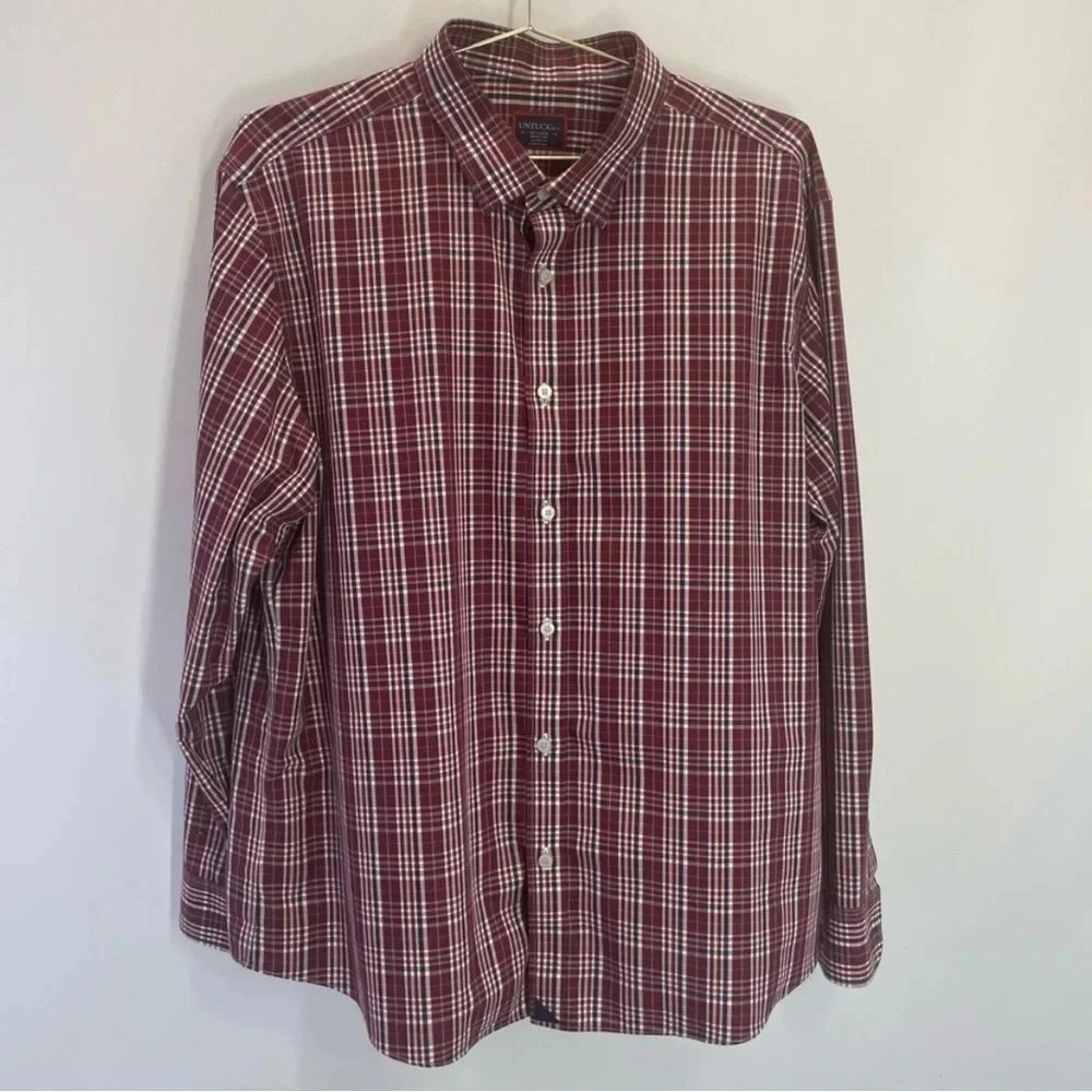 BUNDLE UNTUCKit Plaid Blue/Maroon Long Sleeve Cotton Button Down Tops - Picture 7 of 12